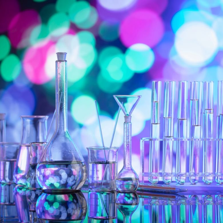 Chemicals in laboratory glassware